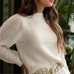 LOVESHACKFANCY Rosie Pullover Sweater in Snow Size Medium